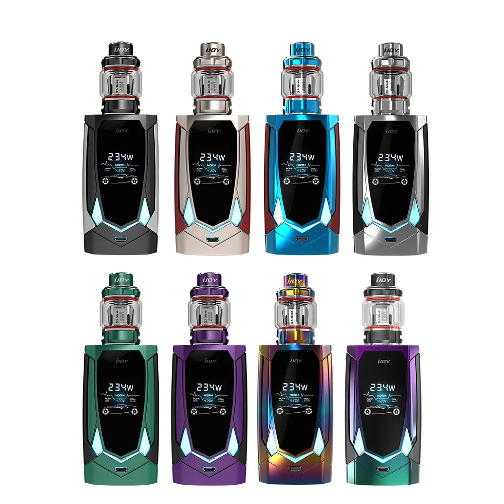 

Original IJOY Avenger 270 Kit voice control 234w box mod with Mesh coil avenger sub ohm tank No cell RBG LED Button Light E-cig