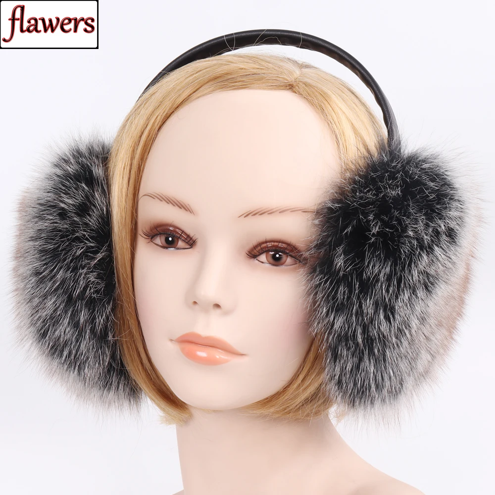 

2019 New Russian Women 100% Natural Fox Fur Earmuffs Winter Warm Pompoms Fox Fur Plush EarMuff Girls 100% Real Fox Fur Earflaps