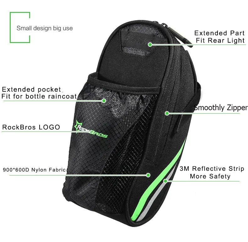 Top ROCKBROS Bicycle Bag Folding Mountain Road Bike Tail Bag Bicycle Seatpost Saddle Bag Cycling Portable Seat Pouch BMX Rear Bag 3