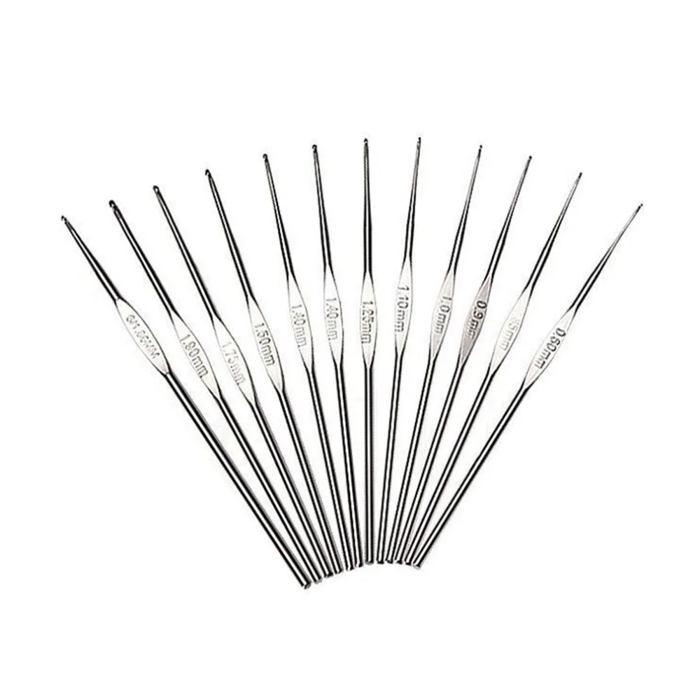 

12 Pcs/Set Ergonomic Multi Colour Stainless Steel Crochet Hooks Yarn Knitting Needles 2-8mm Sewing Tools with Case
