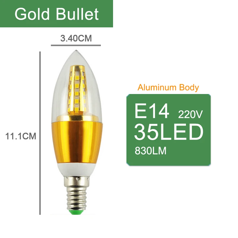 Tanie Kaguyahime świeca LED żarówka E14 złoty aluminium 9W 12W LED sklep