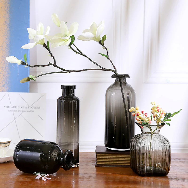 

Europe Small Mouth gray Glass Vase Literature and Art Retro Desktop Vases flower vases for homes vase for wedding decoration