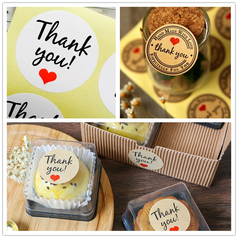 

600PCS Thank You Hand Made With Love Sealing Sticker Cookie Bag Labels Creative Paper Seal Adhesive Decorative Custom Stickers