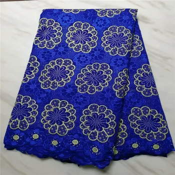 

African Voile Lace Fabric 2019 High Quality Lace Swiss Voile lace In Switzerland Cotton royal Blue For Women Dress pl11-7