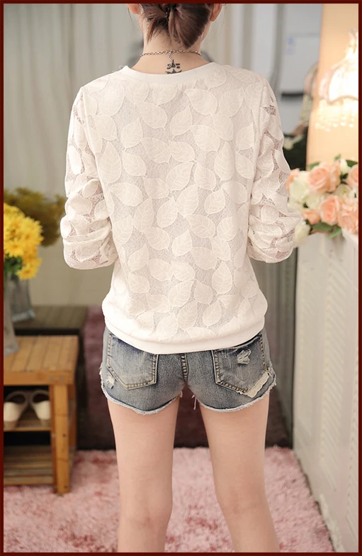 Кружевная рубашка, новое поступление, Весенняя однотонная женская модная Корейская женская блуза с длинным рукавом в повседневном стиле, 501 H 25