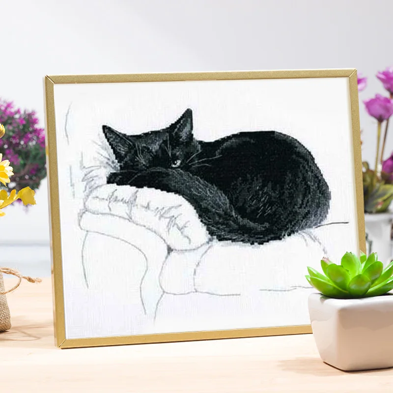Black cat sofa cross stitch package animal 18ct 14ct 11ct cloth cotton thread embroidery DIY handmade needlework