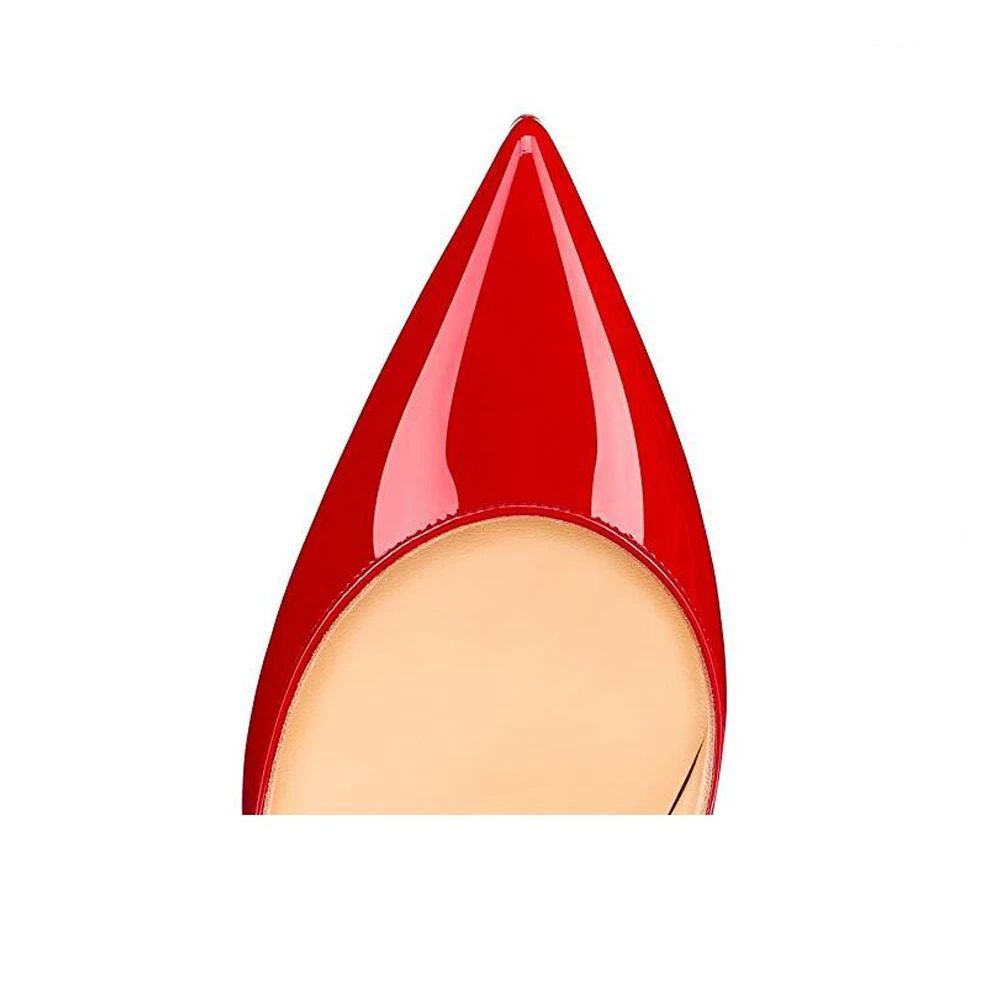 GENSHUO Women Pumps Red Lacquer Patent Leather High Heels Shoes for Wedding Party Sexy Stiletto Heels Pointed Toe 10 12cm
