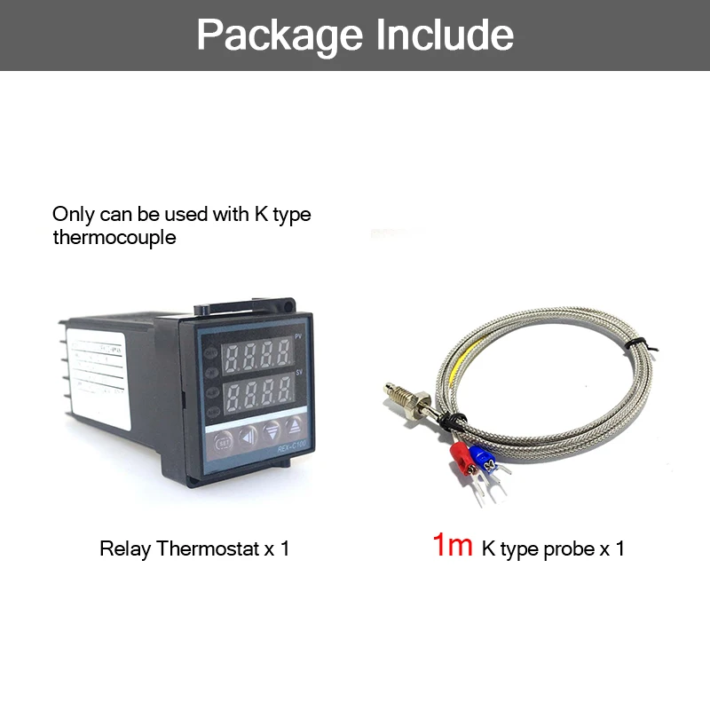 Двойной цифровой PID SSR Термостат Регулятор Температуры Комплект REX-C100 с SSR-40DA, радиатор, 2 м К термопары - Цвет: Set 6