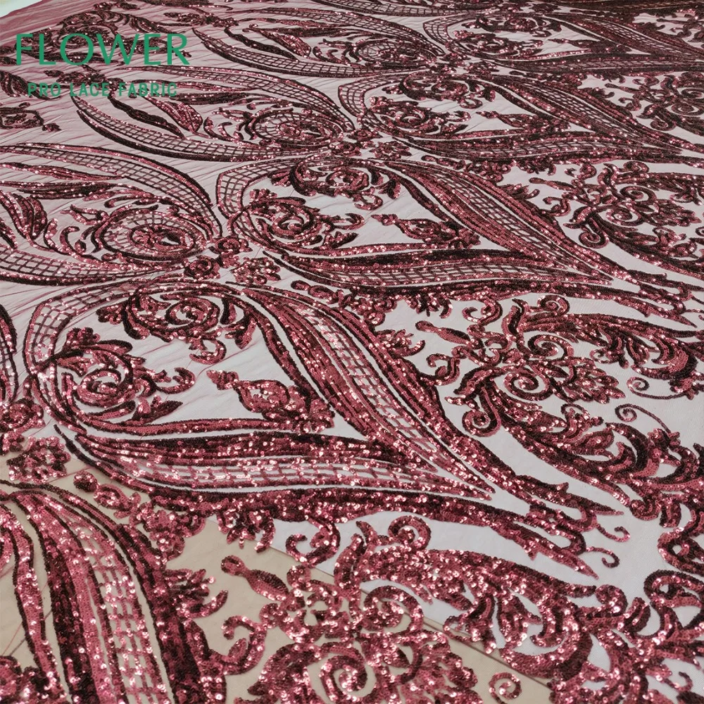 Бордовая кружевная ткань с блестками, Высококачественная африканская сетчатая ткань для свадебного платья невесты, швейная ткань с блестками и вышивкой
