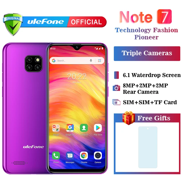Ulefone Note 7 смартфон 3500 мАч 19:9 4 ядра 6,1 дюймов водослива экран 16 Гб встроенная память мобильного телефона WCDMA Android8.1