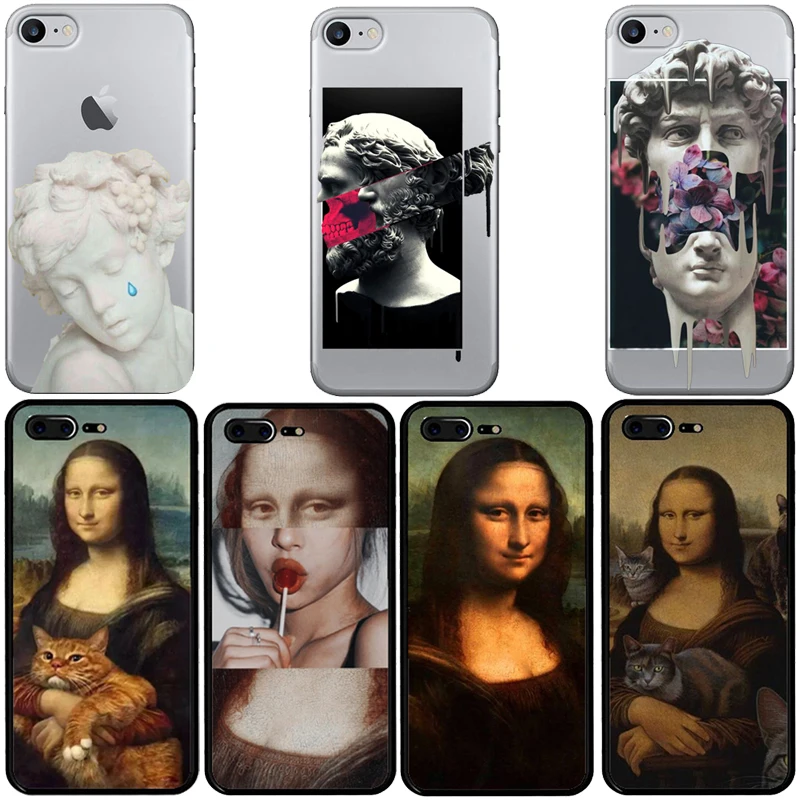 

Arte Mona lisa David linhas de Rigido PC Transparente Case capa Do Telefone Para Apple iphone 4 5 6 7 8 Plus XR XS caso Max