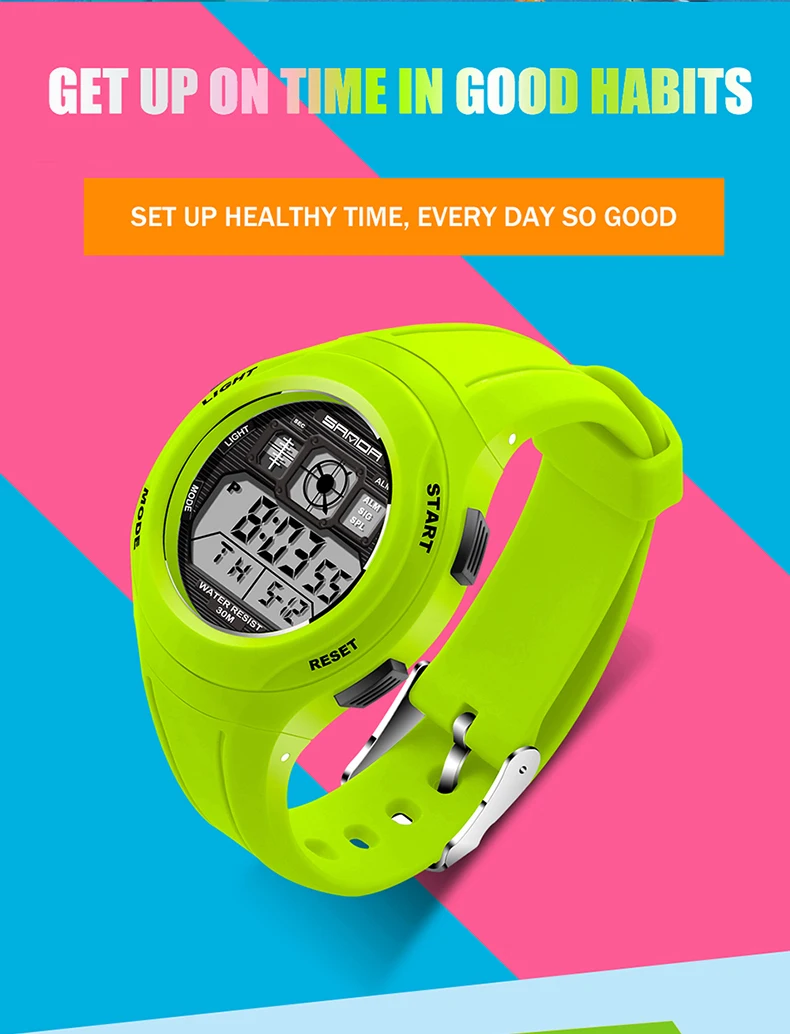SANDA брендовые Детские спортивные часы, часы для плавания, Спортивные Повседневные цифровые часы с мультипликационным принтом для мальчиков и девочек, светодиодный, многофункциональные часы