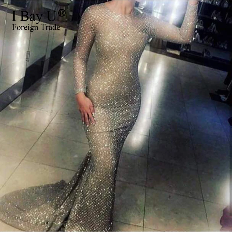 

Bling Glitter Sexy Prom Dresses 2017 Long Sleeve Mermaid Evening Dresses Custom Made Evening Party Dress Robe De Soiree Longue