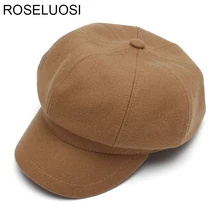 ROSELUOSI женская зимняя Шерстяная кепка газетчика винтажная однотонная Восьмиугольные шляпы женские осенние береты шапка Femme