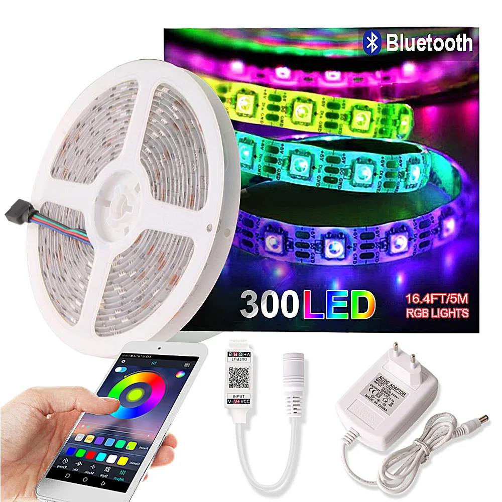 

5M RGB LED Strip Waterproof Smart Phone Bluetooth Remote Controller 300 Led Ribbon 220V to 12V Flexible LED Neon Lights Lamp Kit