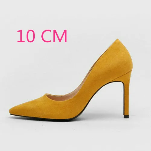 Женские туфли-лодочки туфли на высоком каблуке женские пикантные вечерние туфли на шпильке 10 см с острым носком офисные женские свадебные туфли на высоком каблуке размера плюс - Цвет: Yellow-10CM Heel