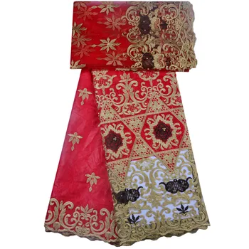 

African Jacquard Embroidered Fabric Bazin Riche Getzner Guinea Barocade Fabric For Nigerian Lcace With 2 Yards French Lace 1308B