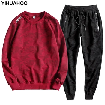 

YIHUAHOO Big Size 7XL 8XL 9XL Tracksuit Men 6 Colors Cotton Two Pieces Clothing Set Sweatpants+Sweatshirts 2PCS Hoodies PYS-8756