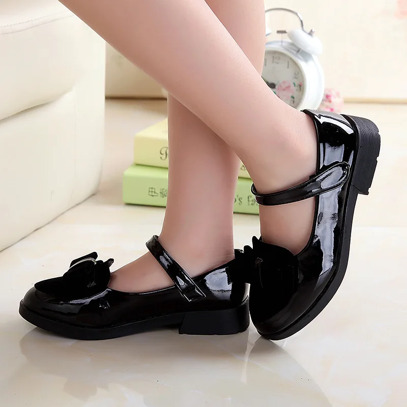 Cute little girl shoes 2018 autumn new fashion black bow tie low ...