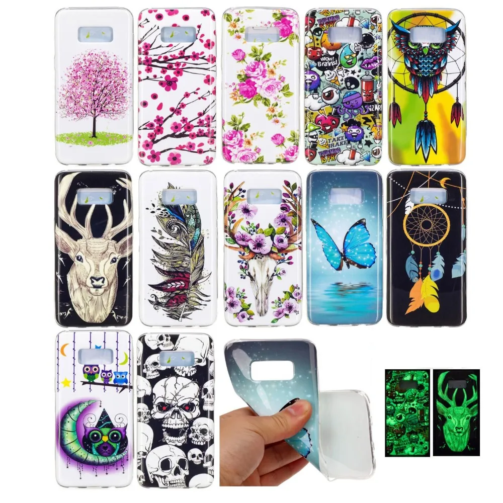SATURCASE Beautiful Luminous Ultra Thin Soft Silicone Case Cover for Samsung S5 S6 S7 Edge S8 Plus Note 8 A3 A5 J3 J5 J7 2017 | Мобильные
