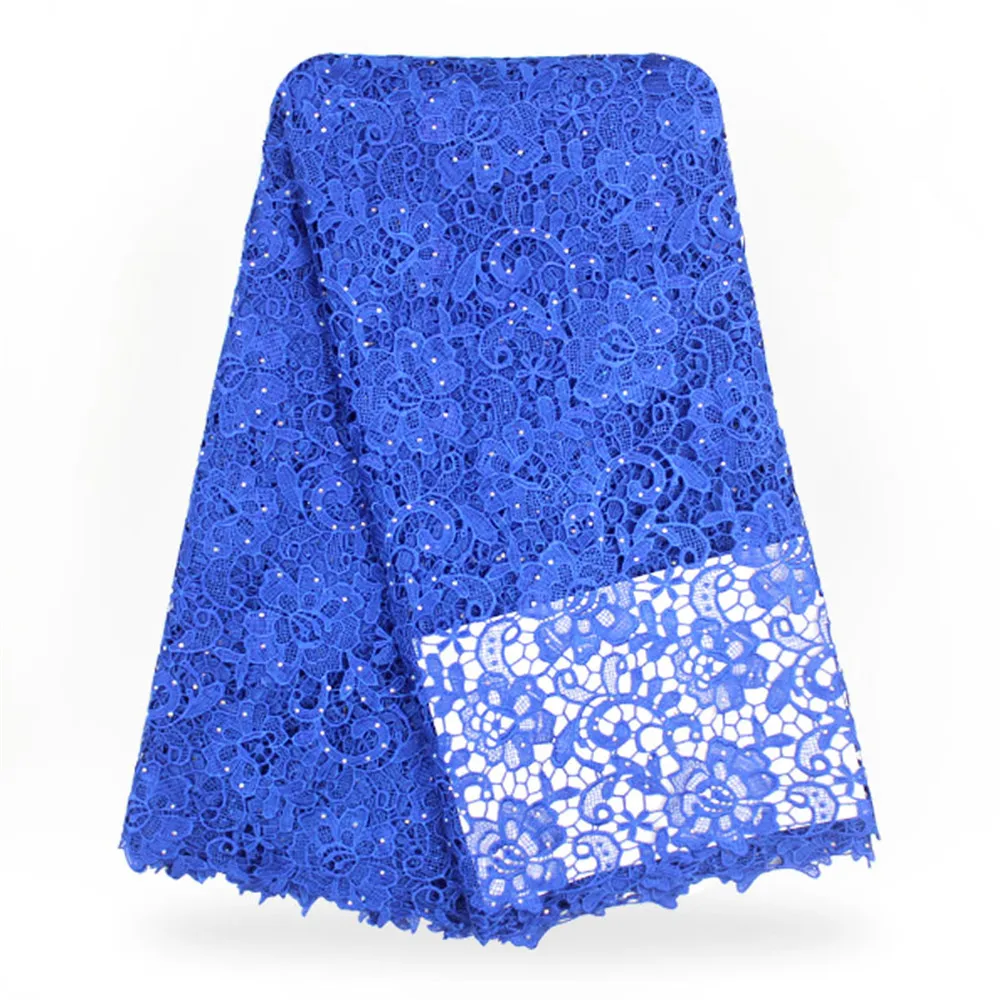 

Popular 5 Yards African Party Dress Guipure African Royal Blue Cord Lace Fabric With Stones X443-13