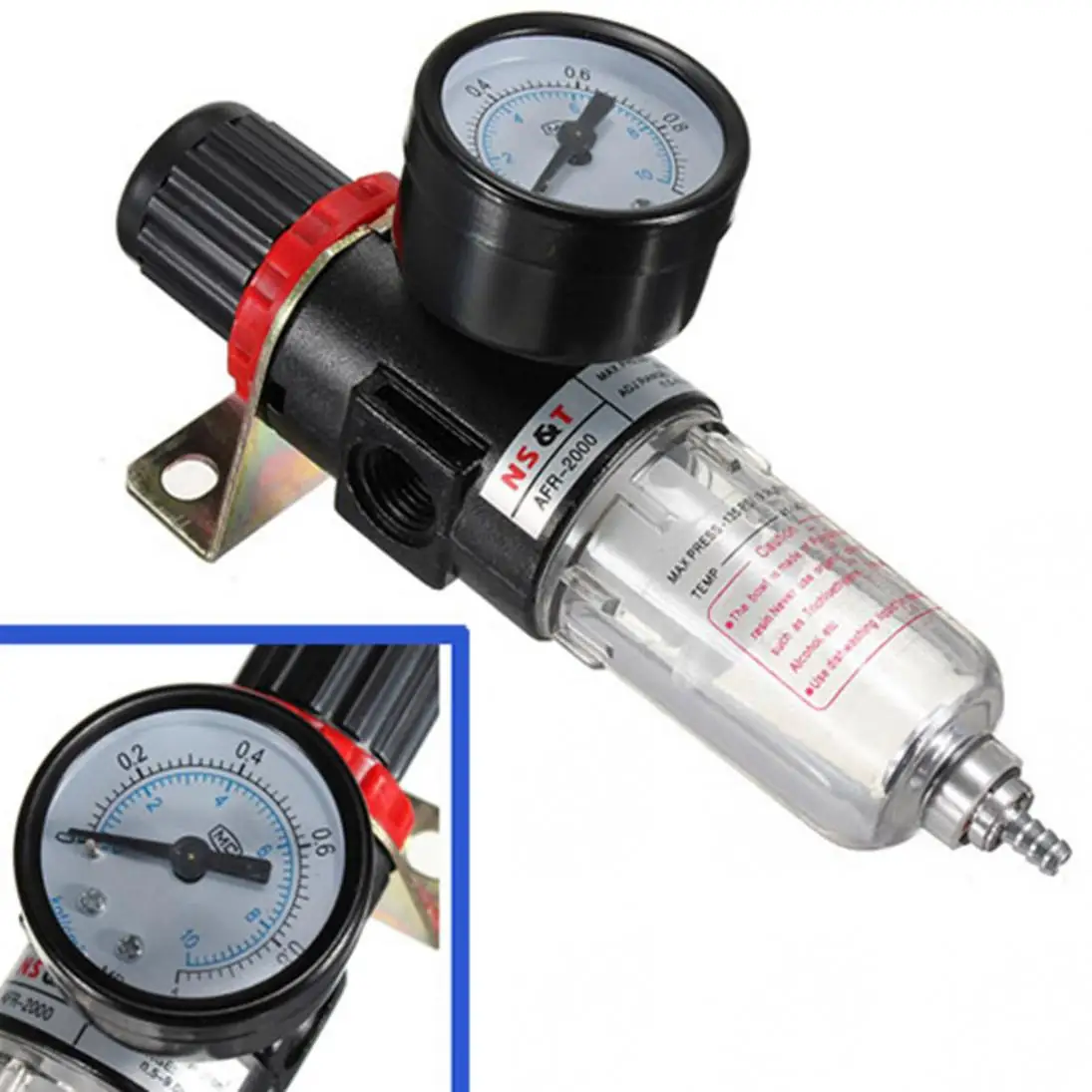 Black Pneumatic Air Source Treatment Filter Regulator w Pressure Gauge