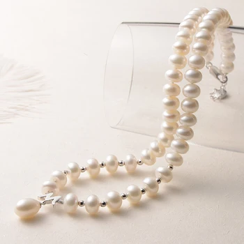 

gNpearl White Pearl Necklace Natural Freshwater Pearl Hot Sale 925 Sterling Silver Necklace Jewelry Gift For Girlfriend