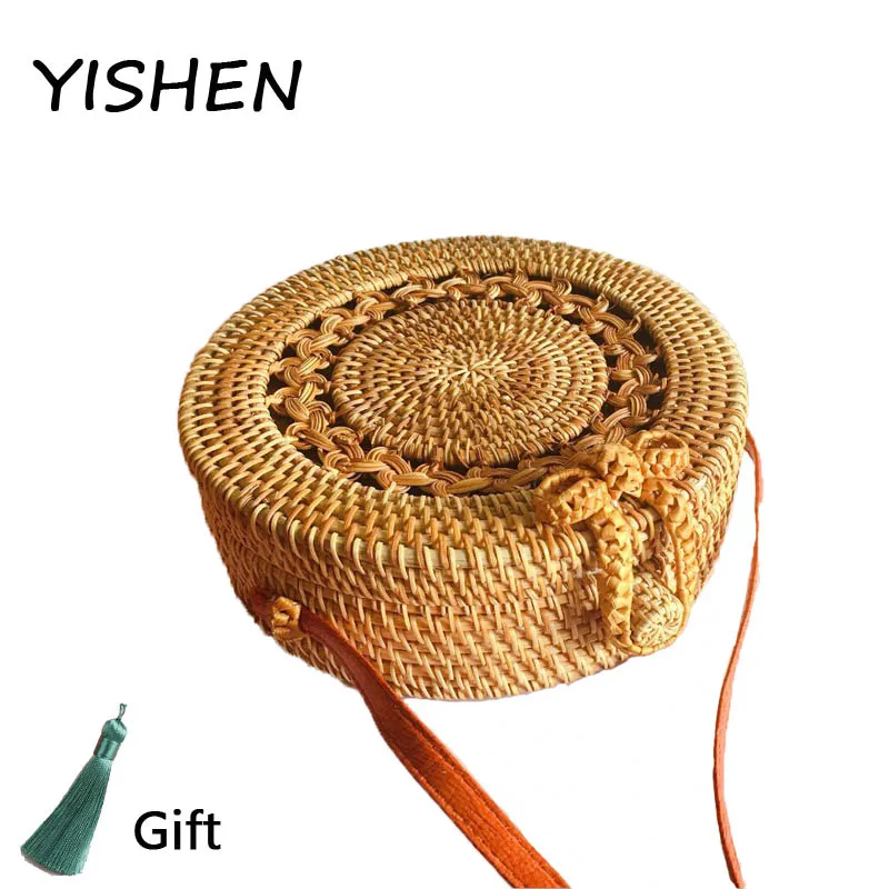 

Fashion Summer Beach Round Straw Bag Handmade Women Woven Shoulder Bag Travel Rattan Bag For Feamle Girl Circular Cross Body Bag