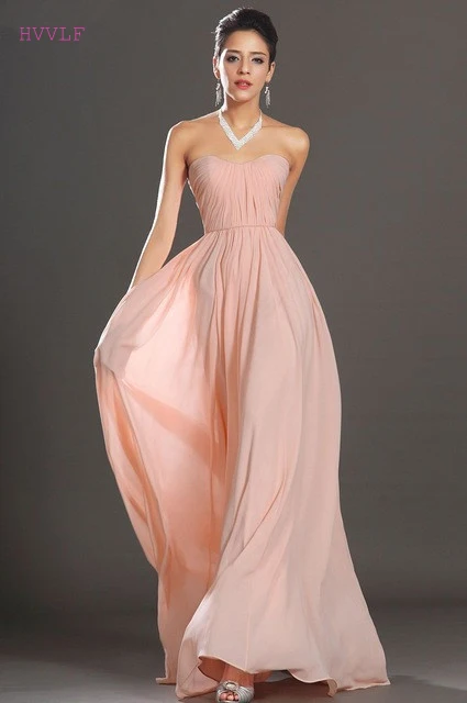 

Peach Evening Dresses 2019 A-line Sweetheart Chiffon Backless Plus Size Elegant Long Evening Gown Prom Dresses Robe De Soiree