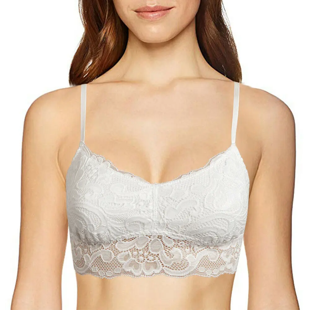 

VOGUESECRET Women Bra White Lace Bralette Embroidery Wire Free Mesh Bras For Women Thin Padded Sexy Lingerie Crop Top