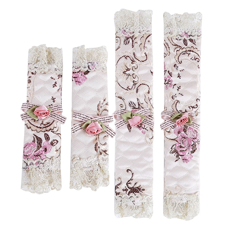 

1pair Home Kitchen Decorative Rose Flower Pattern Lace Refrigerator Door Knob Handle Covering Door Knob Cover