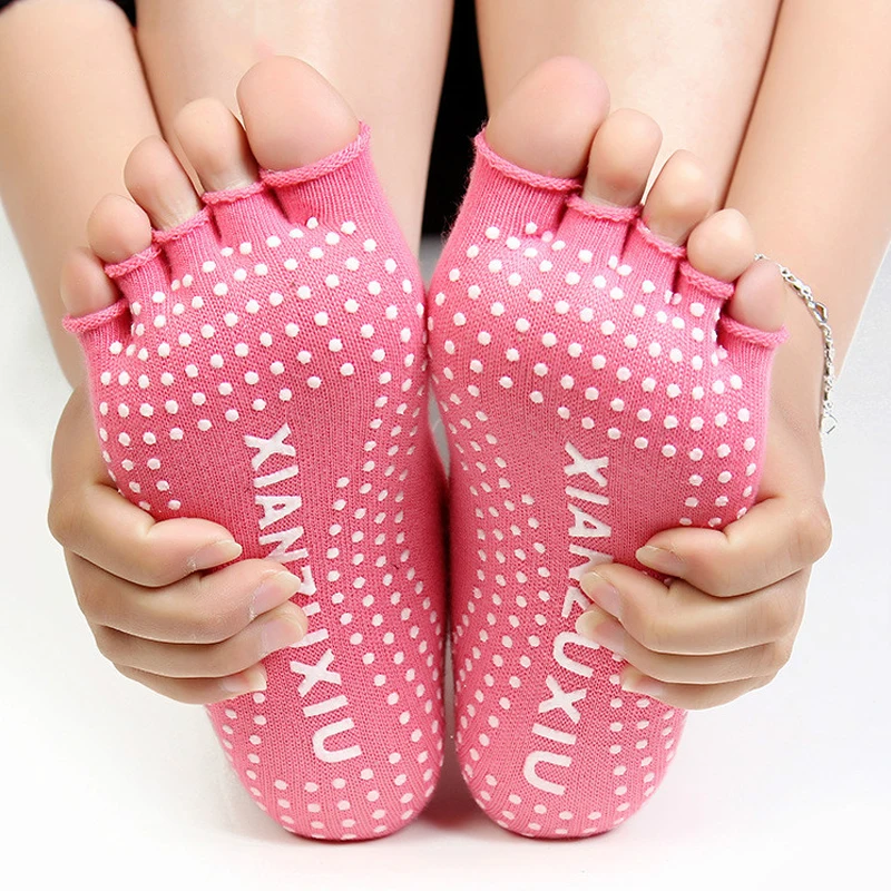 

Women Yoga Socks Half Toe Non Slip Ladies Massage Sport Socks Half-fingers Cotton Warm Exercise Running Hose Free Shipping
