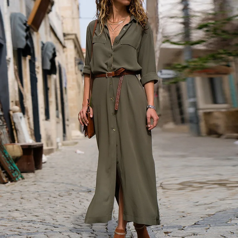 

Women Casual Solid Shirt Dresses Loose Long Sleeve Office Style Shirt Dress Spring Ladies Dresses Vestidos Vintage Button Dress