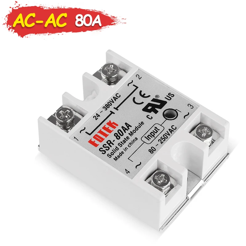 

SSR-80AA AC-AC 80-250VAC TO 24-380VAC SINOTIMER 80A Single Phase Solid State Relay SSR Without Cover DC-DC DC-AC