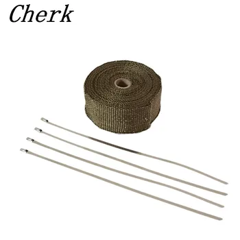

Motorcycle 10M Titanium Exhaust Heat Wrap Roll Cable Pipe Tape 5cm Heat protection With 4 Stainless Ties Kit
