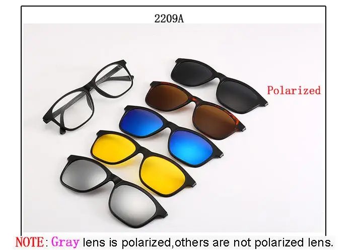 Магнитные солнцезащитные очки с 5 линзами для мужчин и женщин, очки 5 в 1, зеркальные поляризованные солнцезащитные очки с клипсой, очки для ночного видения Oculos Gafas - Цвет линз: as picture