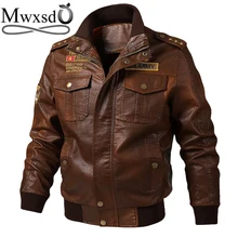 Бренд Mwxsd, мужские кожаные куртки пилота, мужская куртка-бомбер из искусственной кожи и пальто, Мужская Военная кожаная куртка, байкерская куртка