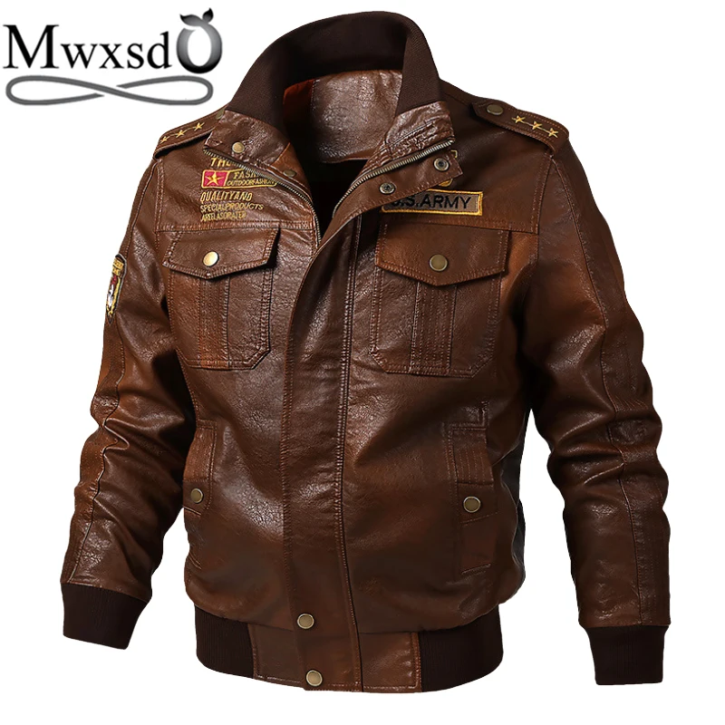 Mwxsd brand 2019 mens pilot Leather Jackets men bomber Flight PU leather jacket and coat male military leather jacket Biker
