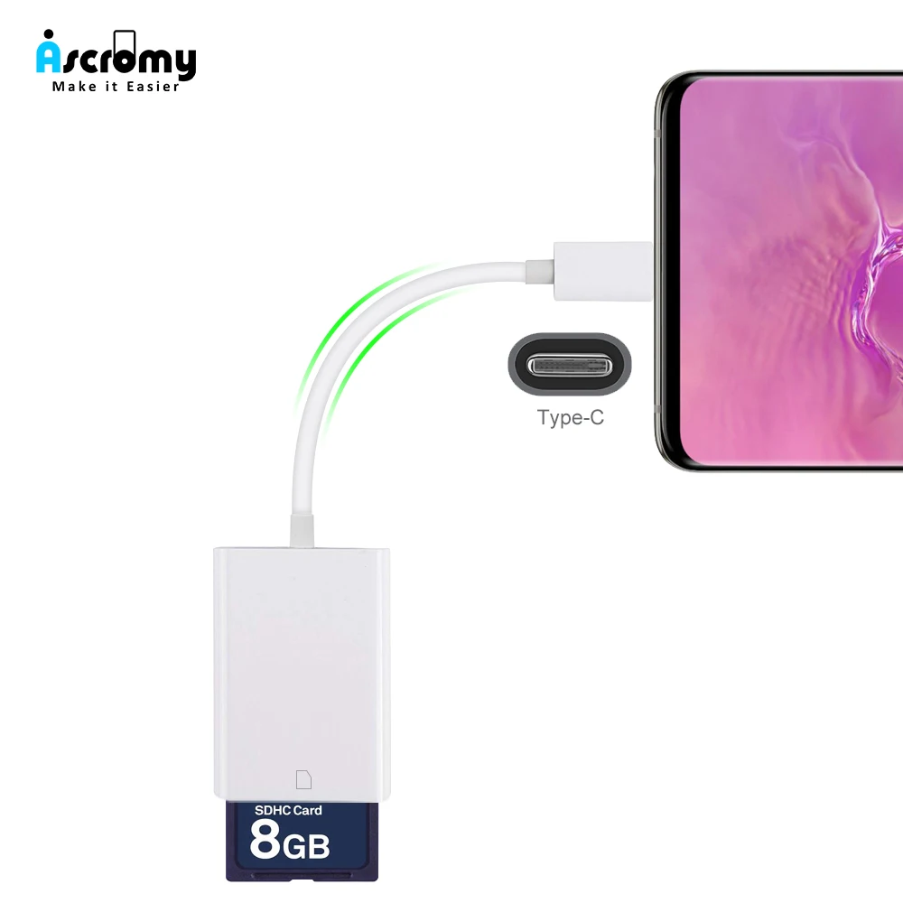 

Ascromy Portable Type C To SD Card Reader Adapter For Xiaomi mi9 Huawei Samsung S10 Plus S10+ Macbook USB Type C Adaptador Cable