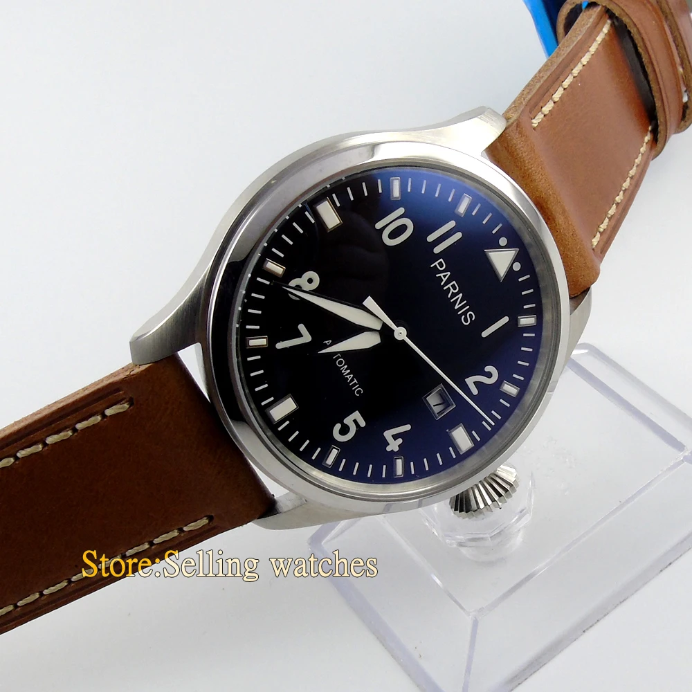 

Parnis 47mm balck dial luminous rivet strap Automatic men's watch