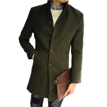 Men’s Long Woolen Coat Winter Wool Men’s New Autumn and Winter Solid Color Slim Casual Windbreaker Jacket Mens Green Wool Coat