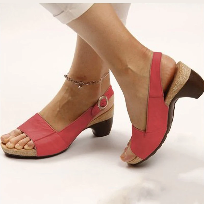 

AIWEIYi Summer Gladiator Sandals Open toe Rubber Sole Solid Color Ankle Buckle Strap High Heels Platform Shoes Sandals Women