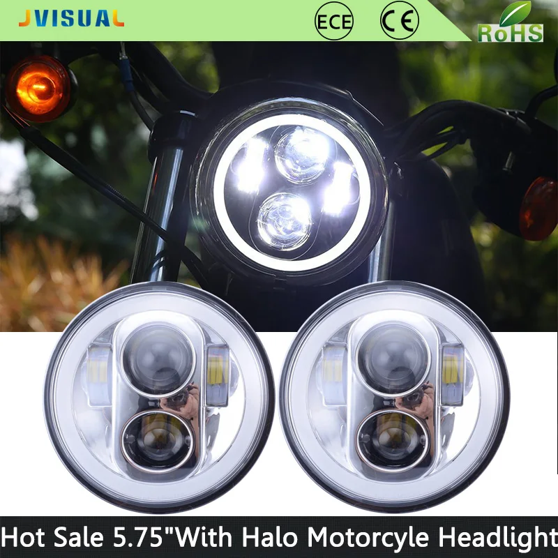 

5.75" Motorcycle H4 Hi Lo Beam 5 3/4" LED Headlight with Angel eyes Halo Ring Iron 883 1200 Dyna Street Bob for Harley Sportster