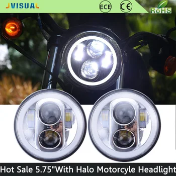 

5.75" Motorcycle H4 Hi Lo Beam 5 3/4" LED Headlight with Angel eyes Halo Ring Iron 883 1200 Dyna Street Bob for Harley Sportster