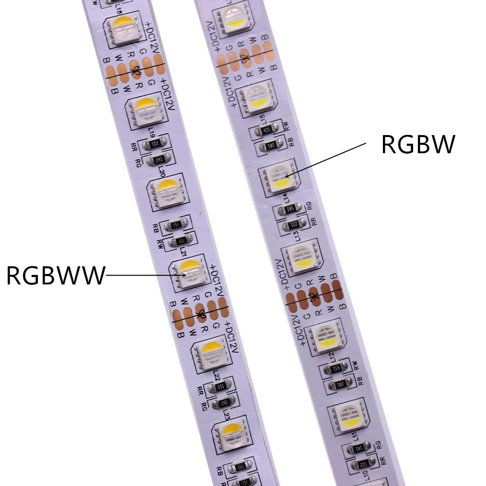 12 В 24 В SMD5050 RGBW RGBWW Светодиодная лента RGB белый RGB теплый белый, 4 цвета в 1 светодиодный чип, 60 Светодиодный/M IP20 IP65 IP67 Водонепроницаемый светодиодный