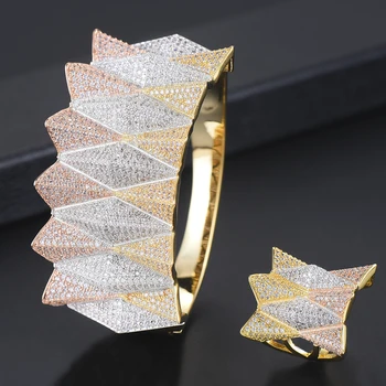 

Bridal Wedding Engagement Bangle Ring Jewelry set Handmade boucle d'oreille femme Bijoux Super Design Micro Cubic Zirconia