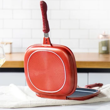 

Non-stick Double Sided Frying Pan Red Famous Korean Folding Frying Fish Fry Pan First Class