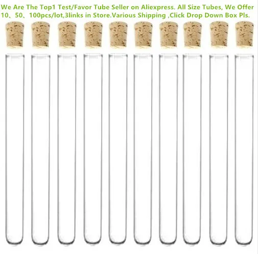 

100pcs 15x100 mm 11ml Plastic Test Tube With Cork Stopper Clear Like Glass , All Size Tubes on Sale as Below