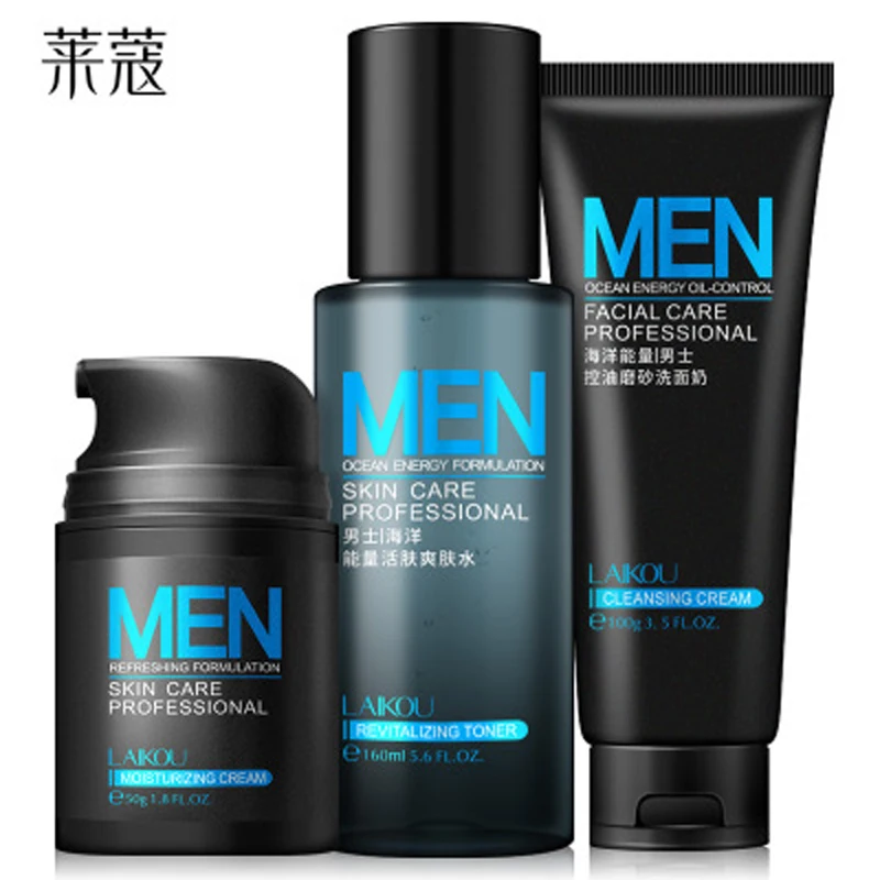 3Pcs/Lot Face Skin Care Set Men Ocean Facial Cream + Toner + Cleanser