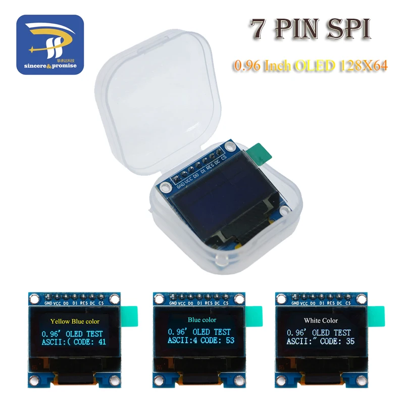 0,96 дюймовый SPI oled-дисплей модуль белого и синего цвета 128X64 OLED 7Pin желтый синий цвет чип драйвера SSD1306 для arduino DIY KIT